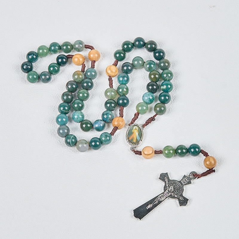 Christianartworkshop Jesus-Ikone und Kruzifix, 8 mm, natürlicher grüner Jade-Rosenkranz – handgefertigte Rosenkranzperlen