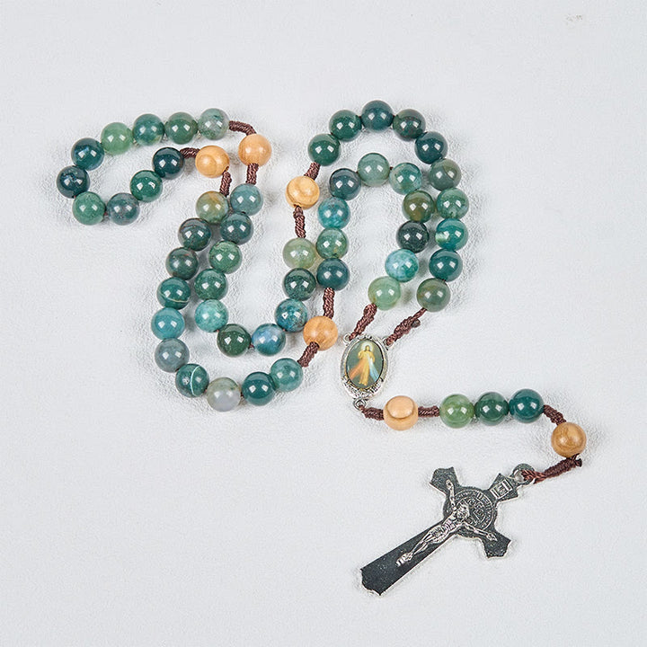 Christianartworkshop Jesus-Ikone und Kruzifix, 8 mm, natürlicher grüner Jade-Rosenkranz – handgefertigte Rosenkranzperlen