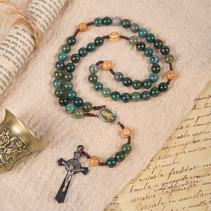 Christianartworkshop Jesus-Ikone und Kruzifix, 8 mm, natürlicher grüner Jade-Rosenkranz – handgefertigte Rosenkranzperlen