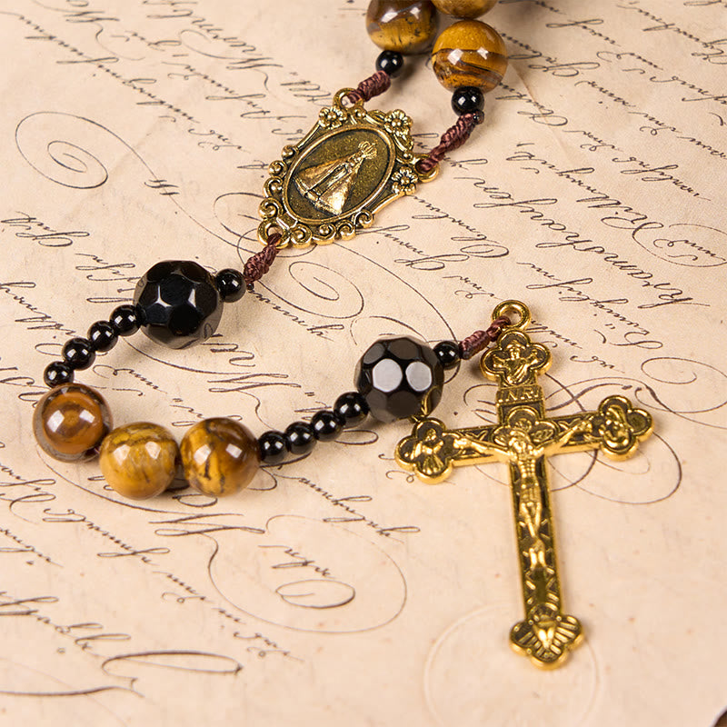 Christianartworkshop Handgefertigter Tigerauge-Rosenkranz – Ein zeitloses Design voller Eleganz und spiritueller Stärke