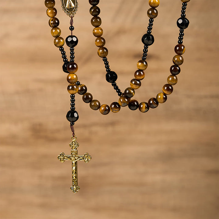 Christianartworkshop Handgefertigter Tigerauge-Rosenkranz – Ein zeitloses Design voller Eleganz und spiritueller Stärke