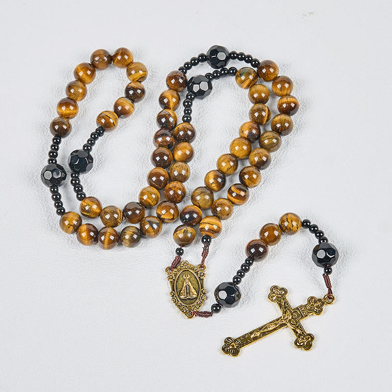 Christianartworkshop Handgefertigter Tigerauge-Rosenkranz – Ein zeitloses Design voller Eleganz und spiritueller Stärke