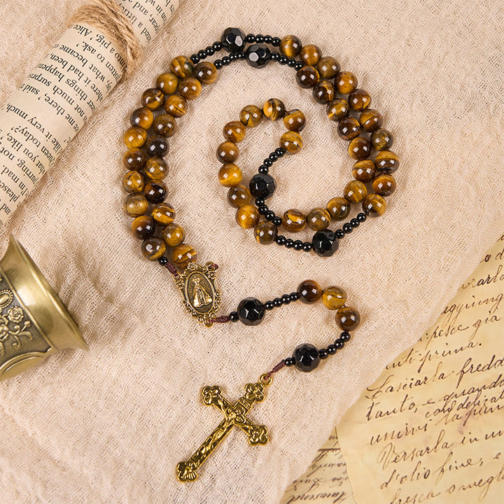 Christianartworkshop Handgefertigter Tigerauge-Rosenkranz – Ein zeitloses Design voller Eleganz und spiritueller Stärke
