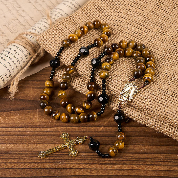 Christianartworkshop Handgefertigter Tigerauge-Rosenkranz – Ein zeitloses Design voller Eleganz und spiritueller Stärke