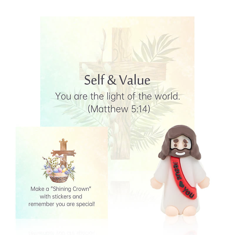 Christianartworkshop 5/10/20/30 Bibelverskarten mit Mini-Jesus-Figuren und interaktiven Fragen: Inspirieren und bilden