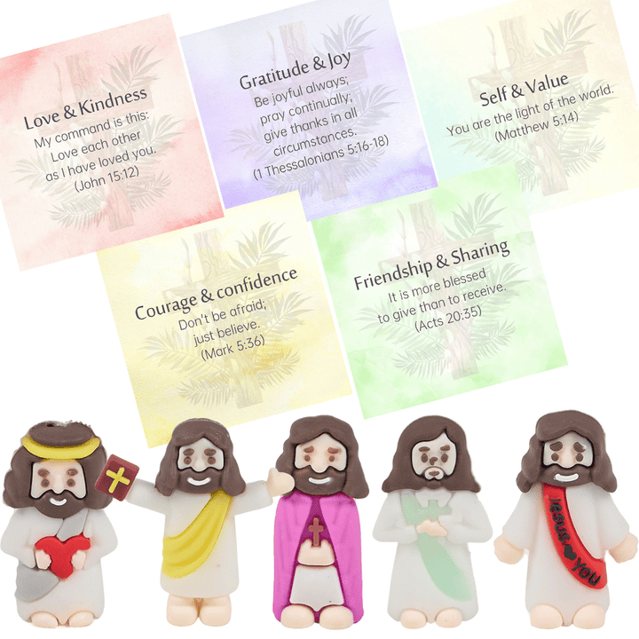 Christianartworkshop 5/10/20/30 Bibelverskarten mit Mini-Jesus-Figuren und interaktiven Fragen: Inspirieren und bilden