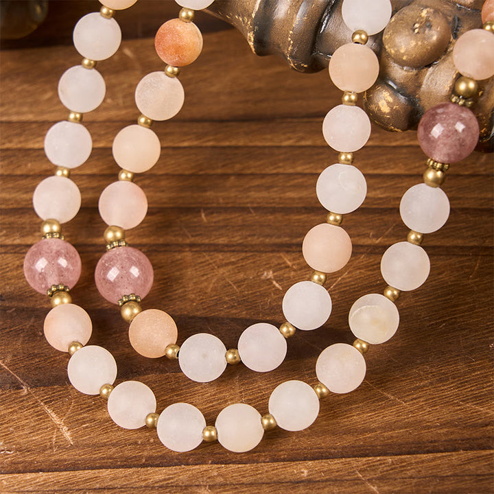 Christianartworkshop Rosenkranz „Unsere Liebe Frau und Kruzifix“ aus 8 mm handgefertigtem rosa Aventurin und Erdbeerquarz