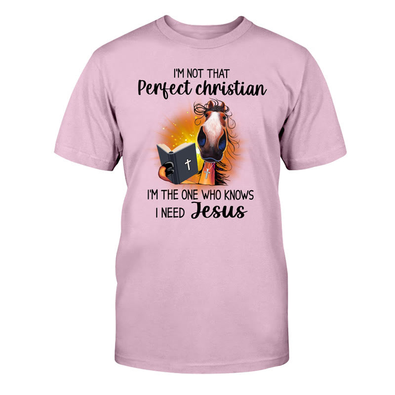 Christianartworkshop Ich bin nicht so perfekter Christ, ich brauche Jesus Classic T-Shirt - Rosa - 2XL - image 10
