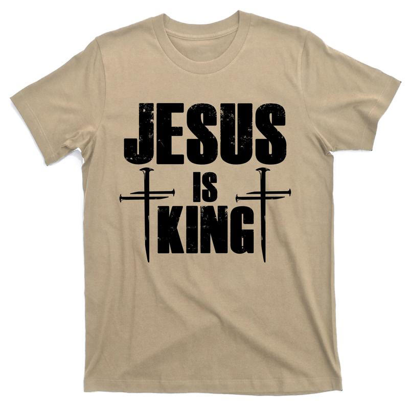 Christianartworkshop T-Shirt mit Aufschrift „Jesus ist König“ und drei Nägeln, Kreuz, christliches Motiv