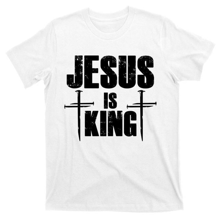 Christianartworkshop T-Shirt mit Aufschrift „Jesus ist König“ und drei Nägeln, Kreuz, christliches Motiv