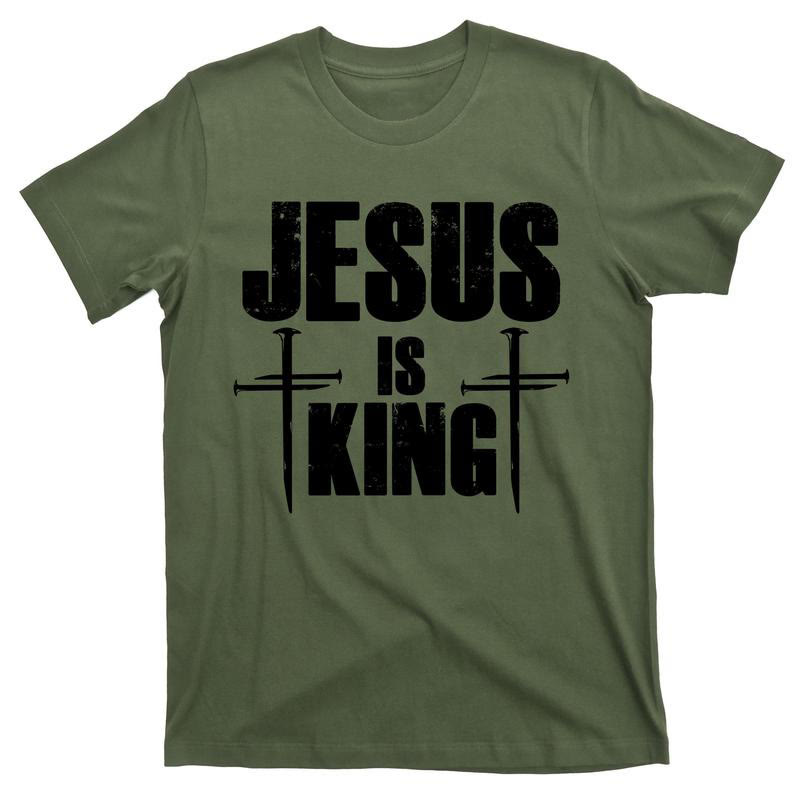 Christianartworkshop T-Shirt mit Aufschrift „Jesus ist König“ und drei Nägeln, Kreuz, christliches Motiv