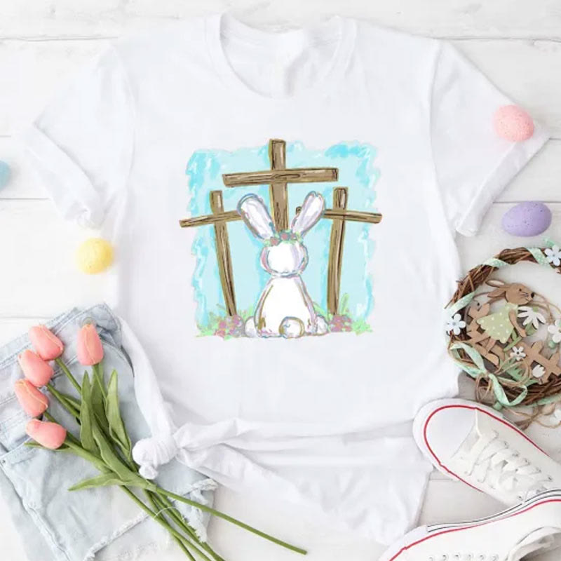 Christianartworkshop Christliches T-Shirt mit Folienhase und Kreuzen