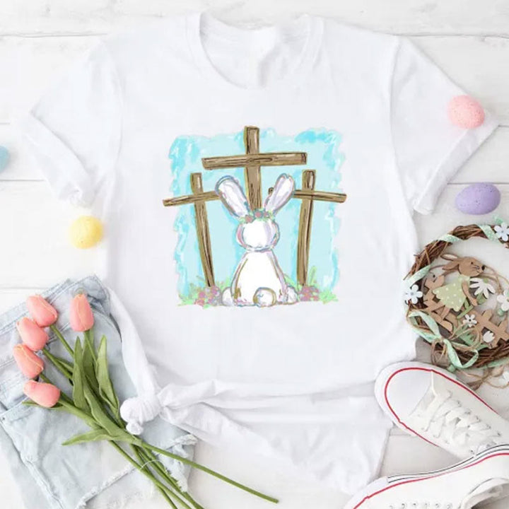 Christianartworkshop Christliches T-Shirt mit Folienhase und Kreuzen