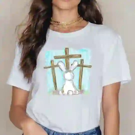 Christianartworkshop Christliches T-Shirt mit Folienhase und Kreuzen