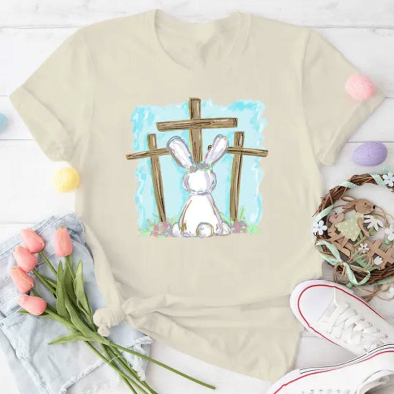 Christianartworkshop Christliches T-Shirt mit Folienhase und Kreuzen