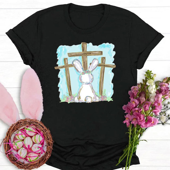 Christianartworkshop Christliches T-Shirt mit Folienhase und Kreuzen