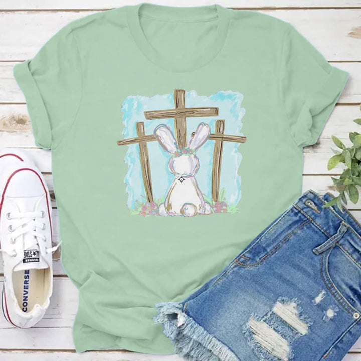 Christianartworkshop Christliches T-Shirt mit Folienhase und Kreuzen