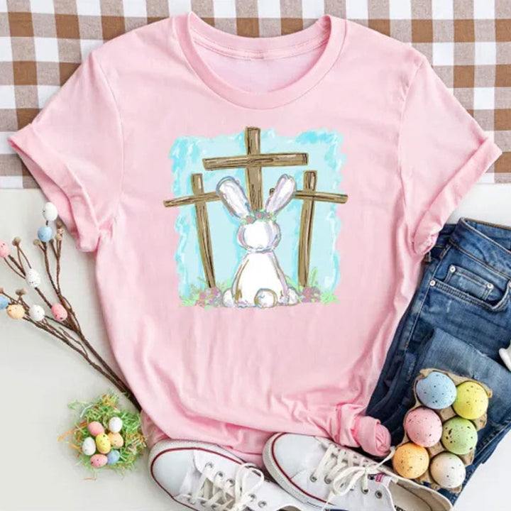 Christianartworkshop Christliches T-Shirt mit Folienhase und Kreuzen