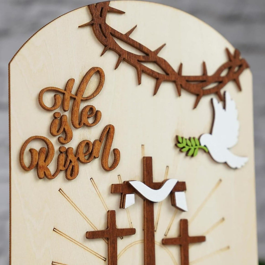Christianartworkshop Oster-Ikonen-Set „Auferstandene Hoffnung“: Dekoratives Holzdisplay mit Kreuz- und Grabmotiven