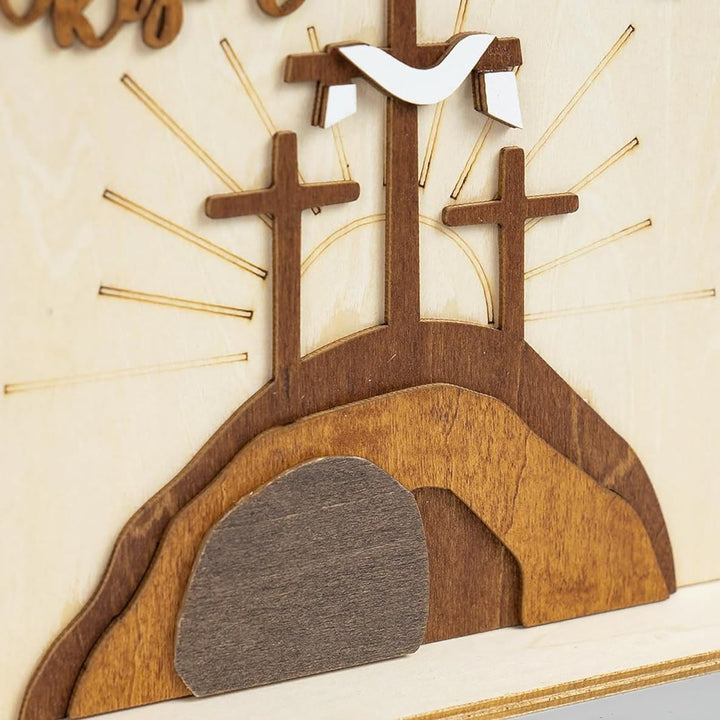Christianartworkshop Oster-Ikonen-Set „Auferstandene Hoffnung“: Dekoratives Holzdisplay mit Kreuz- und Grabmotiven