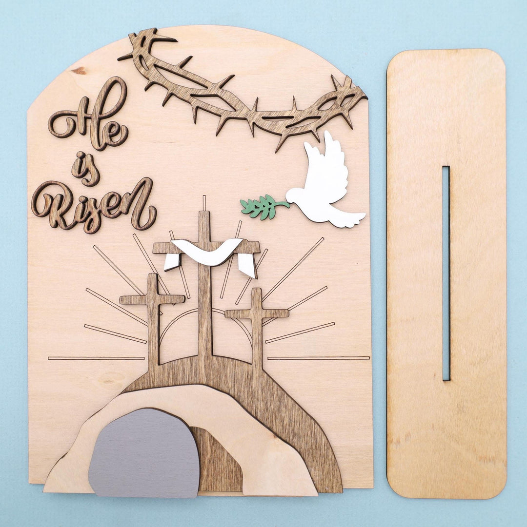 Christianartworkshop Oster-Ikonen-Set „Auferstandene Hoffnung“: Dekoratives Holzdisplay mit Kreuz- und Grabmotiven