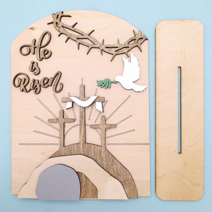 Christianartworkshop Oster-Ikonen-Set „Auferstandene Hoffnung“: Dekoratives Holzdisplay mit Kreuz- und Grabmotiven