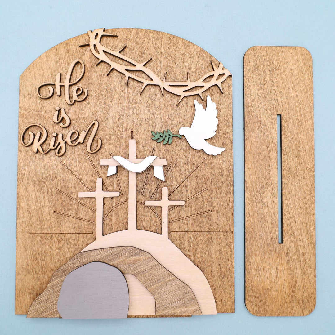Christianartworkshop Oster-Ikonen-Set „Auferstandene Hoffnung“: Dekoratives Holzdisplay mit Kreuz- und Grabmotiven