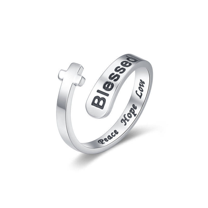 Christianartworkshop Verstellbarer Ring mit gesegnetem Kreuz: Frieden, Hoffnung, Liebe - Verstellbar (Geeignet für US-Größe 8) - image 0