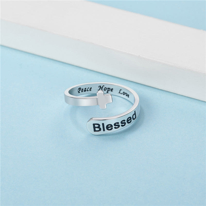 Christianartworkshop Verstellbarer Ring mit gesegnetem Kreuz: Frieden, Hoffnung, Liebe - image 2