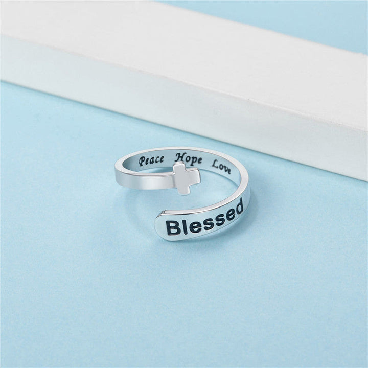 Christianartworkshop Verstellbarer Ring mit gesegnetem Kreuz: Frieden, Hoffnung, Liebe - image 2