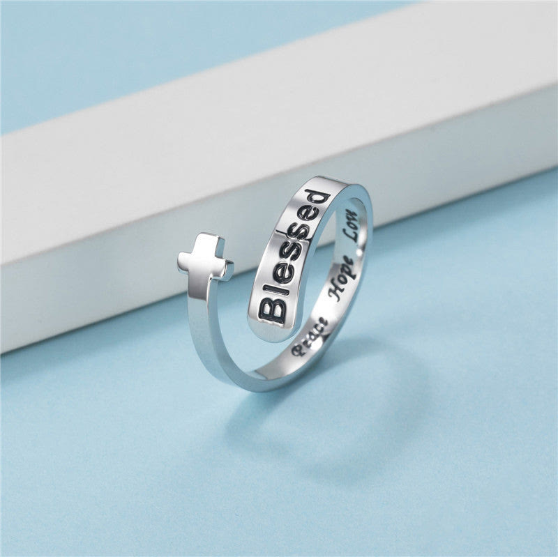 Christianartworkshop Verstellbarer Ring mit gesegnetem Kreuz: Frieden, Hoffnung, Liebe - image 1