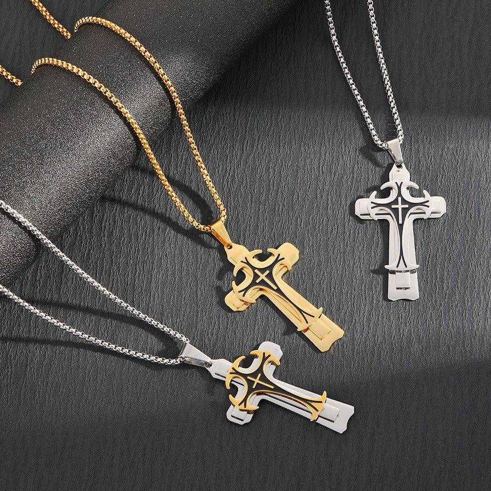 Christianartworkshop 3-farbige Halskette mit Kreuz „Glaube und Mut“: Umarme die Kraft des Glaubens