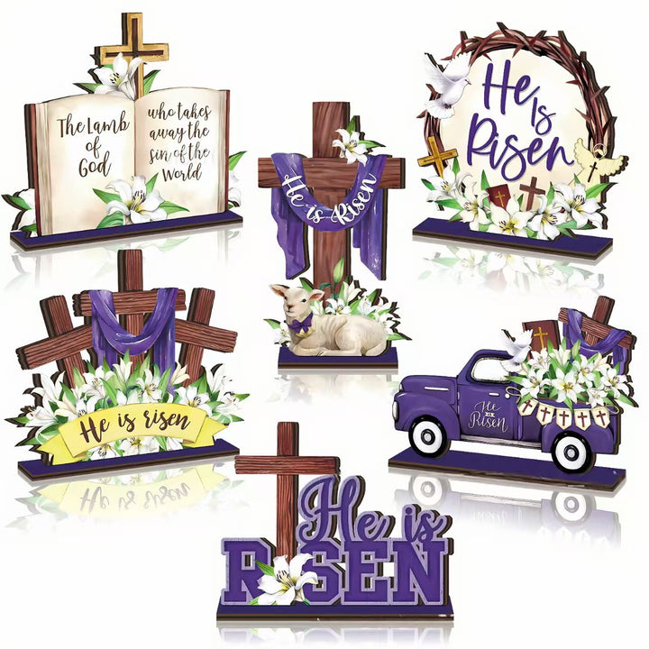 Christianartworkshop 6-teiliges Set „He Is Risen“ – inspirierendes Osterdekor aus Holz