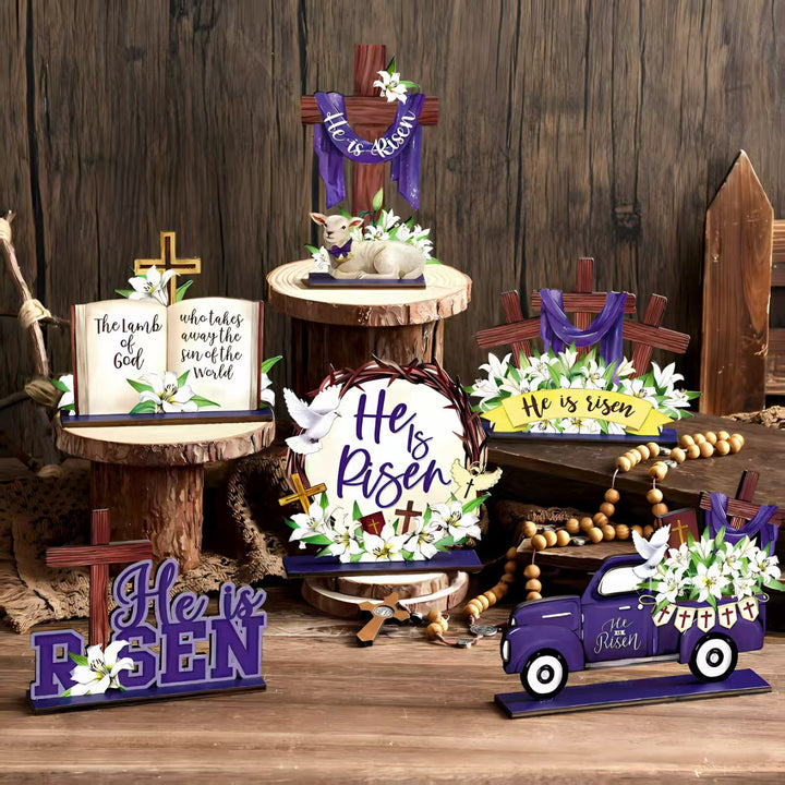 Christianartworkshop 6-teiliges Set „He Is Risen“ – inspirierendes Osterdekor aus Holz