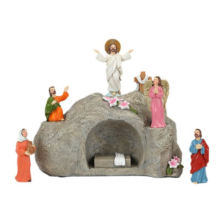 Christianartworkshop Auferstehungsszene mit Jesus, Engeln und Jüngern – beleuchtetes Oster-Krippen-Ornament