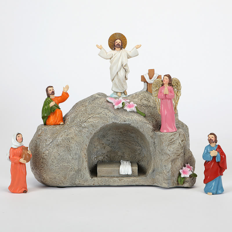 Christianartworkshop Auferstehungsszene mit Jesus, Engeln und Jüngern – beleuchtetes Oster-Krippen-Ornament