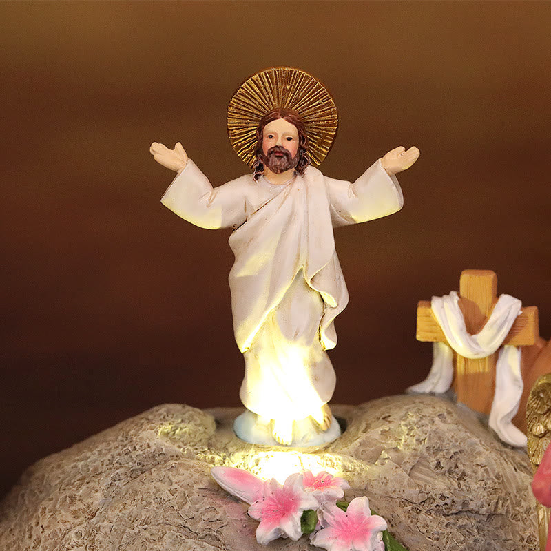 Christianartworkshop Auferstehungsszene mit Jesus, Engeln und Jüngern – beleuchtetes Oster-Krippen-Ornament