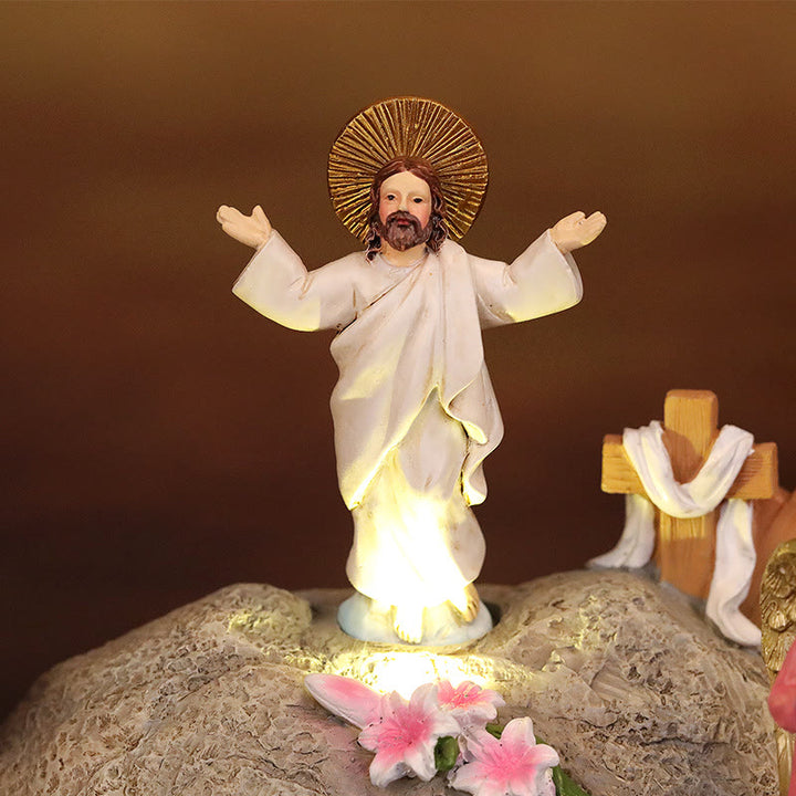 Christianartworkshop Auferstehungsszene mit Jesus, Engeln und Jüngern – beleuchtetes Oster-Krippen-Ornament