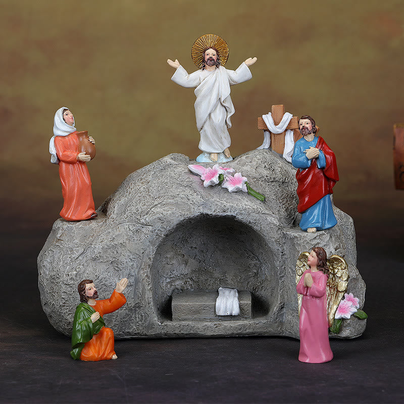 Christianartworkshop Auferstehungsszene mit Jesus, Engeln und Jüngern – beleuchtetes Oster-Krippen-Ornament