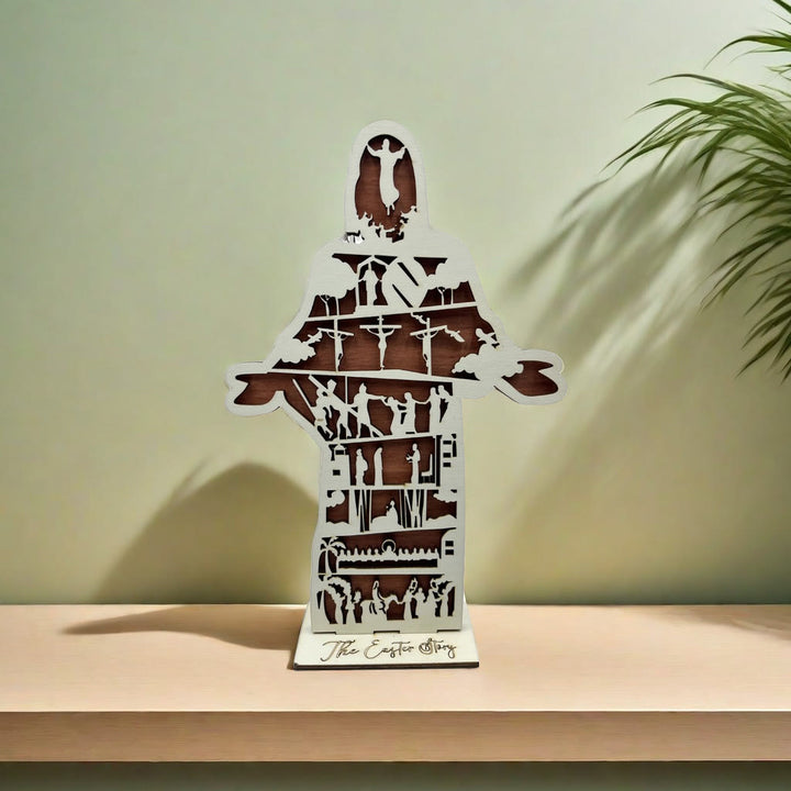 Christianartworkshop Oster-Jesus-Dekofigur aus Holz: Jesus' Lebensweg