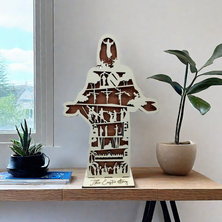 Christianartworkshop Oster-Jesus-Dekofigur aus Holz: Jesus' Lebensweg