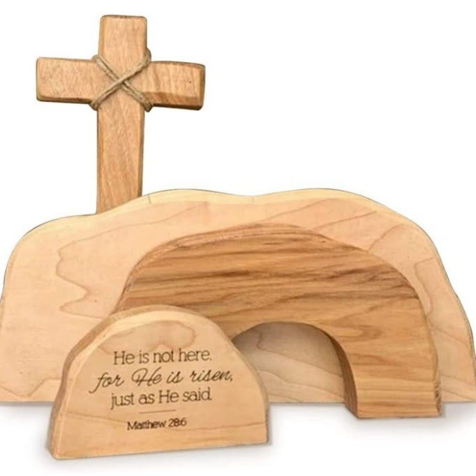 Christianartworkshop Osterszene mit dem leeren Grab und Kreuz-Ornament
