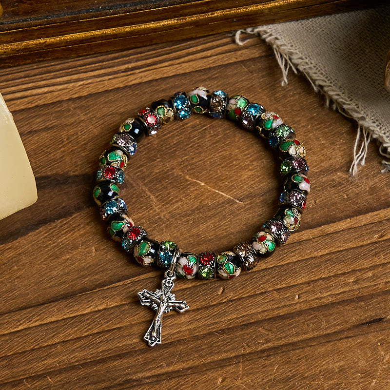 Christianartworkshop Handgefertigtes Cloisonné-Perlen-Armband „Zeitloses Glaubensarmband“: Ein Zeugnis der Gegenwart Christi - image 13