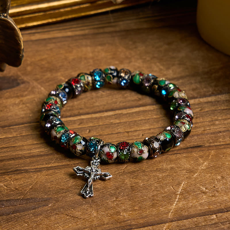 Christianartworkshop Handgefertigtes Cloisonné-Perlen-Armband „Zeitloser Glaube“: Ein Zeugnis der Gegenwart Christi - image 2