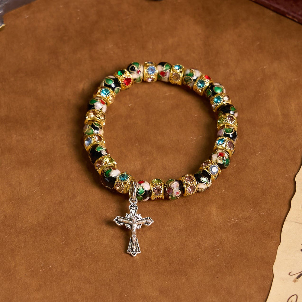 Christianartworkshop Handgefertigtes Cloisonné-Perlen-Armband „Zeitloser Glaube“: Ein Zeugnis der Gegenwart Christi - Golden - image 1