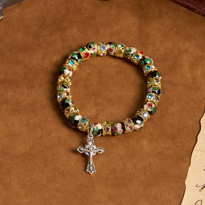 Christianartworkshop Handgefertigtes Cloisonné-Perlen-Armband „Zeitloser Glaube“: Ein Zeugnis der Gegenwart Christi - Golden - image 1