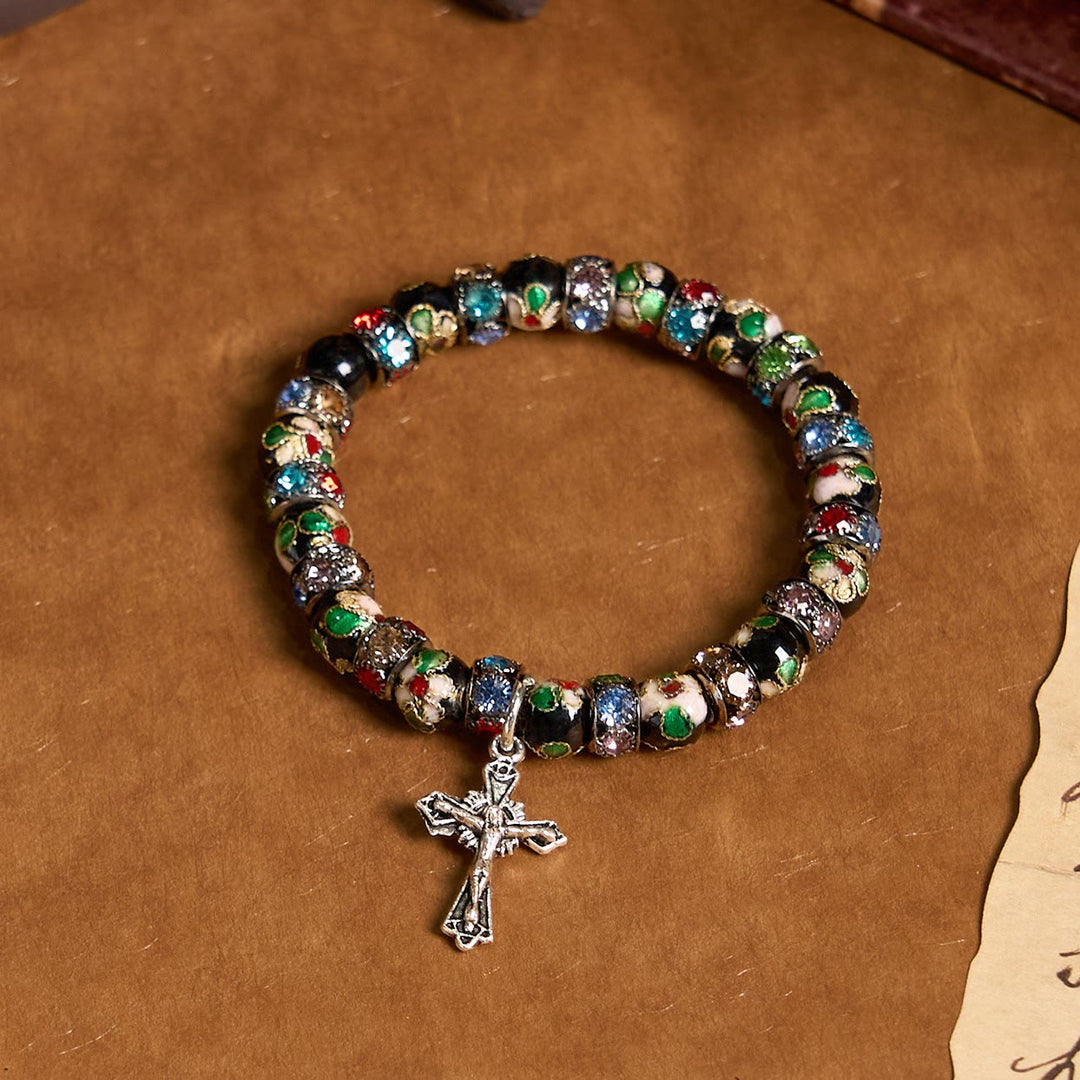 Christianartworkshop Handgefertigtes Cloisonné-Perlen-Armband „Zeitloser Glaube“: Ein Zeugnis der Gegenwart Christi - Schwarz - image 0