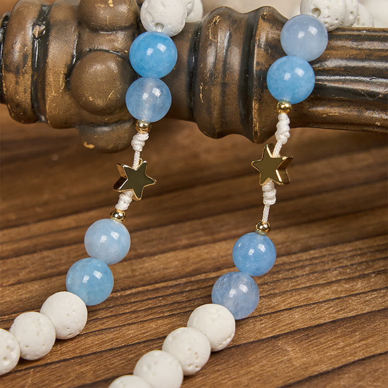 Christianartworkshop Starry Divine Handgemachter Rosenkranz: Blaue Achatperlen und himmlische goldene Akzente