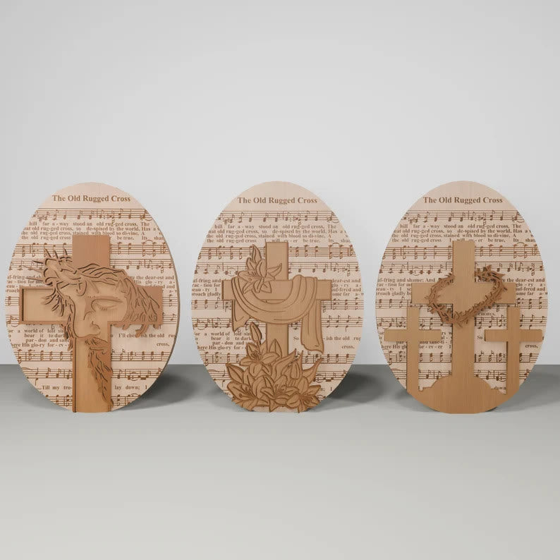 Christianartworkshop 3styles Inspirierendes Oster-Desktop-Ornament aus Holz – Symbole der Hoffnung und Erlösung