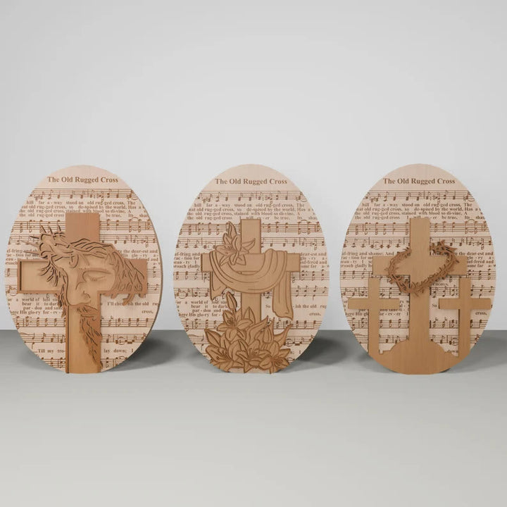 Christianartworkshop 3styles Inspirierendes Oster-Desktop-Ornament aus Holz – Symbole der Hoffnung und Erlösung